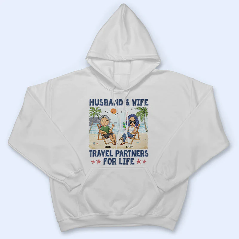 Husband And Wife Travel Partners For Life Beach Traveling Husband Wife - Couple Gift - Personalized Custom T Shirt - Image 4