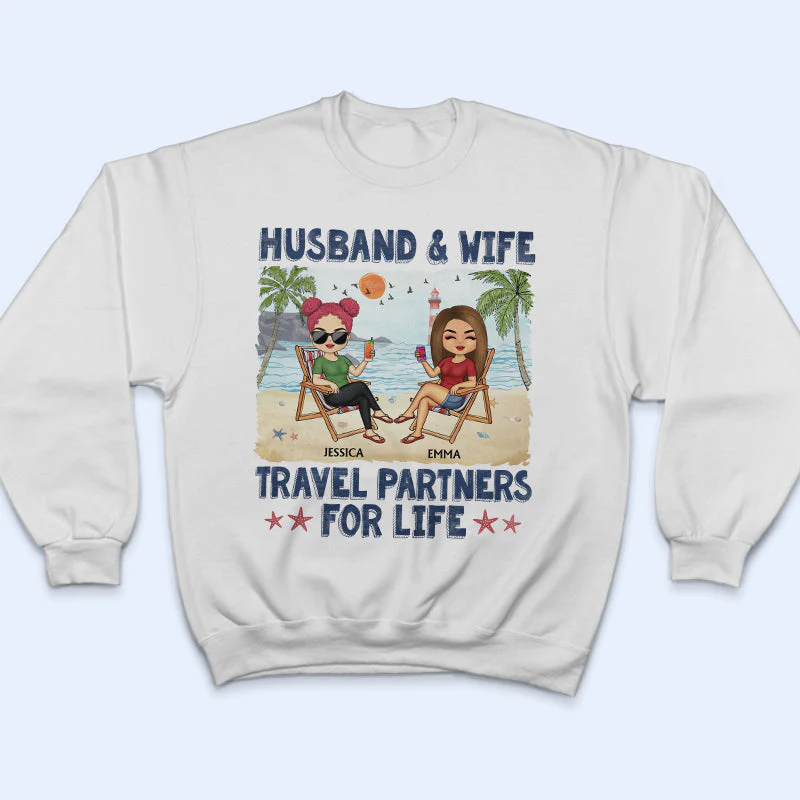 Husband And Wife Travel Partners For Life Beach Traveling Husband Wife - Couple Gift - Personalized Custom T Shirt - Image 5