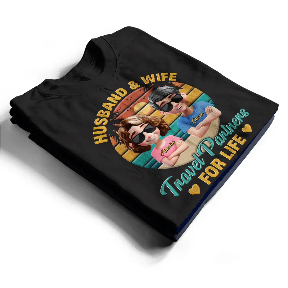 Husband And Wife Travel Partners For Life Traveling Couple - Personalized T Shirt - Image 2