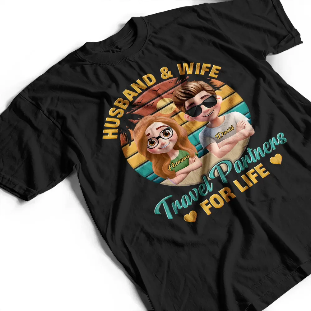 Husband And Wife Travel Partners For Life Traveling Couple - Personalized T Shirt - Image 3