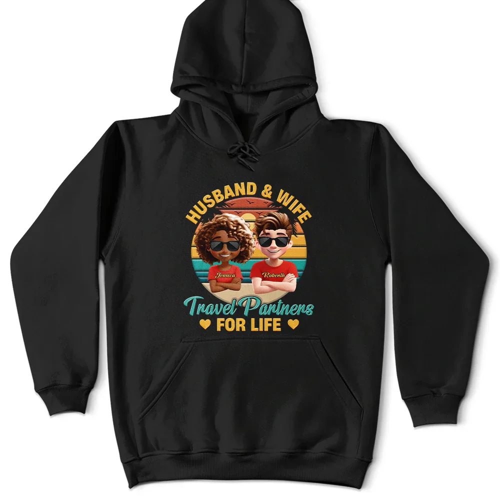 Husband And Wife Travel Partners For Life Traveling Couple - Personalized T Shirt - Image 4