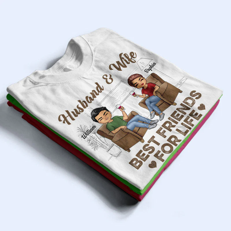 Husband Wife Best Friends For Life - Couple Gift - Personalized Custom T Shirt - Image 2