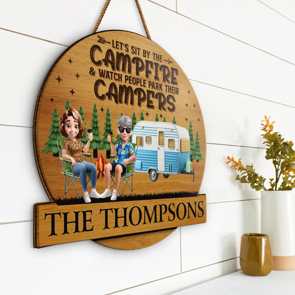 Husband & Wife Camping Partners For Life Couple - Personalized Custom Shaped Wood Sign - Image 2
