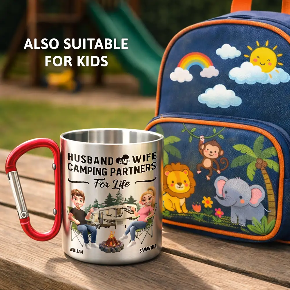 Husband & Wife Camping Partners For Life - Personalized Carabiner Mug - Image 4
