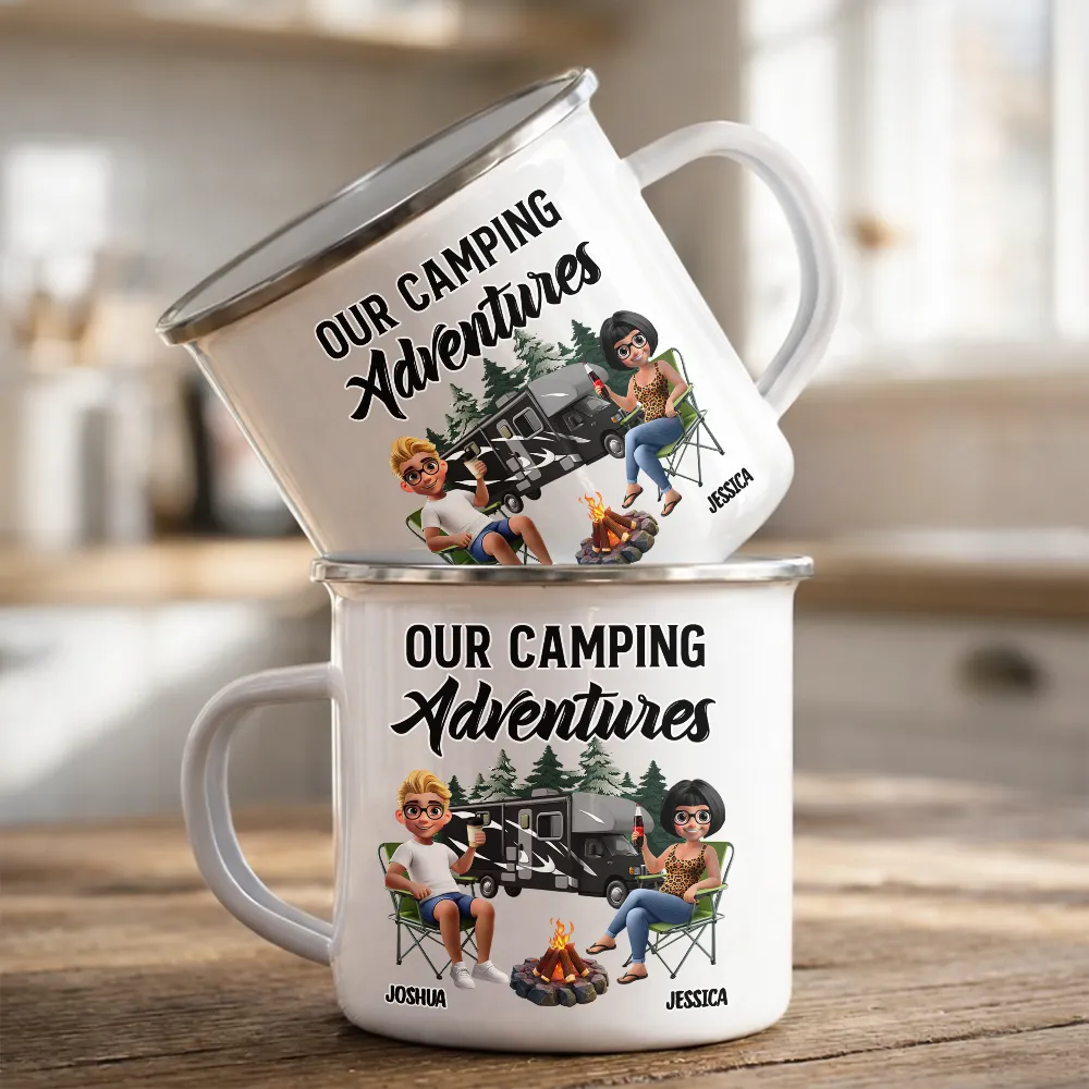 Husband & Wife Camping Partners For Life - Personalized Enamel Mug - Image 2