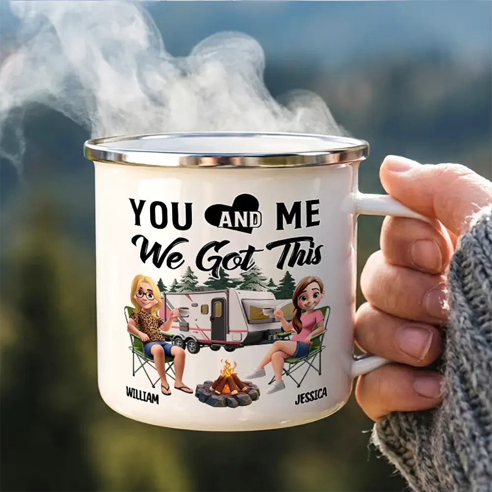 Husband & Wife Camping Partners For Life - Personalized Enamel Mug - Image 3