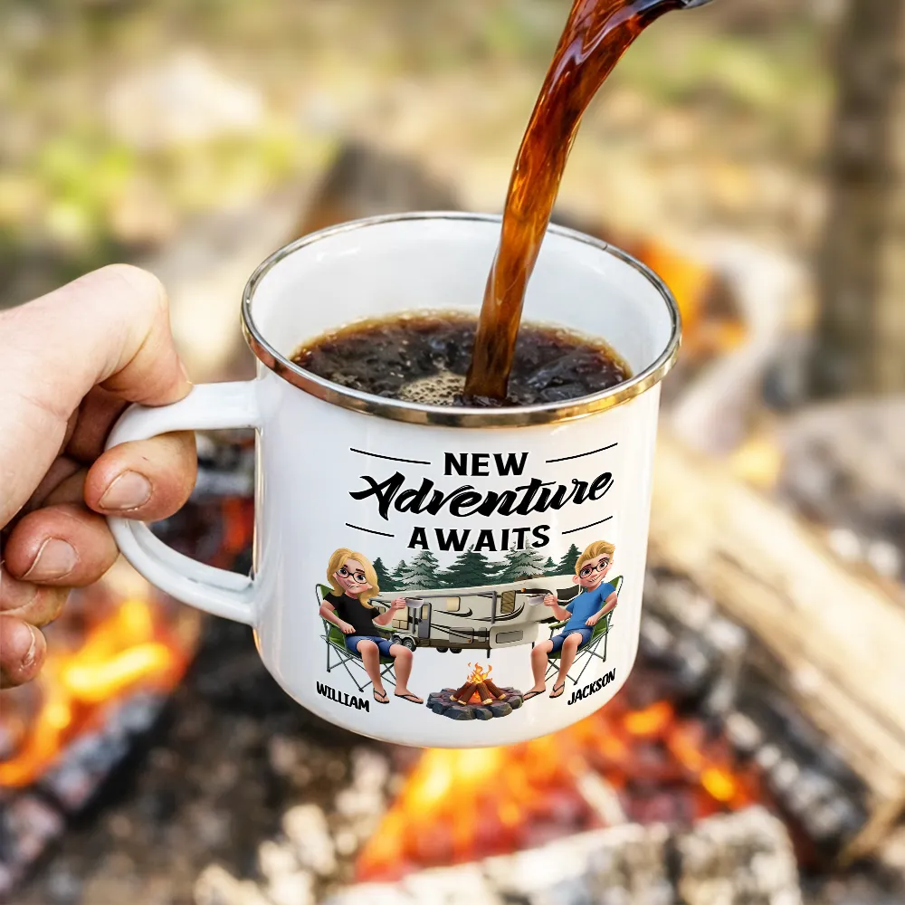 Husband & Wife Camping Partners For Life - Personalized Enamel Mug - Image 4