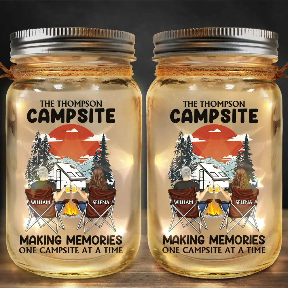 Husband & Wife Camping Partners For Life - Personalized Mason Jar Light - Image 2