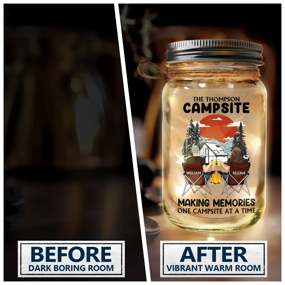 Husband & Wife Camping Partners For Life - Personalized Mason Jar Light - Image 4