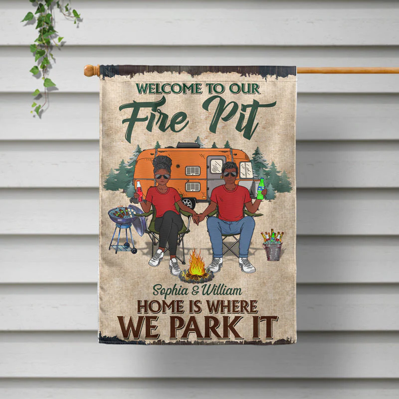 Husband Wife Couple Home Is Where We Park It - Gift For Camping Couples - Personalized Custom Flag - Image 2