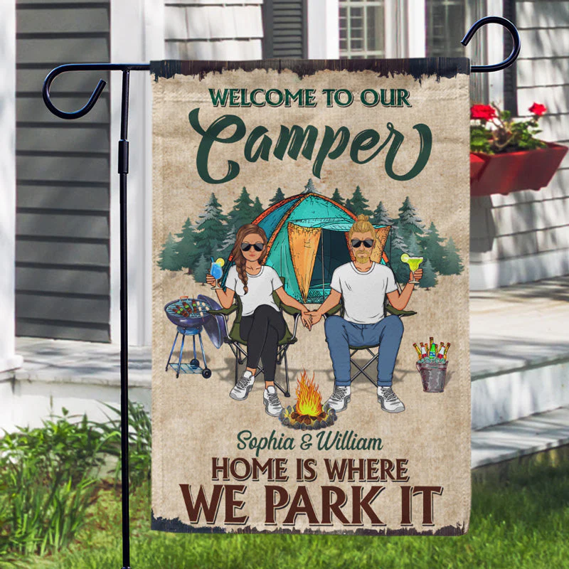 Husband Wife Couple Home Is Where We Park It - Gift For Camping Couples - Personalized Custom Flag - Image 3