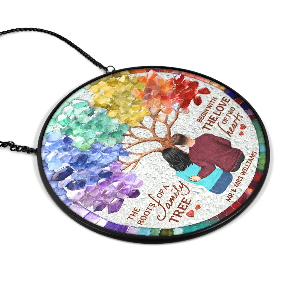 Husband & Wife Couple The Roots Of A Family Tree - Personalized Stained Glass Window Hanging Suncatcher - Image 2