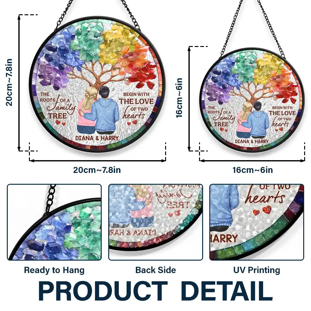 Husband & Wife Couple The Roots Of A Family Tree - Personalized Stained Glass Window Hanging Suncatcher - Image 3