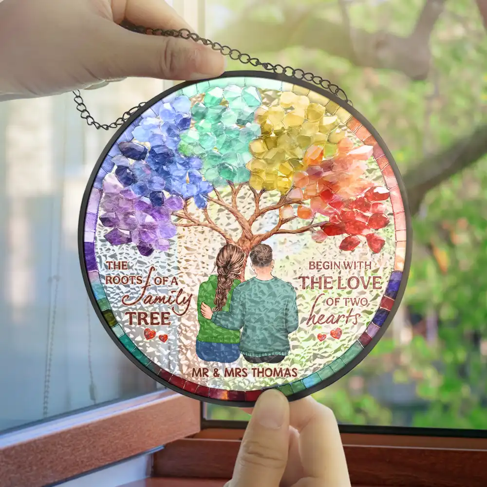 Husband & Wife Couple The Roots Of A Family Tree - Personalized Stained Glass Window Hanging Suncatcher - Image 4