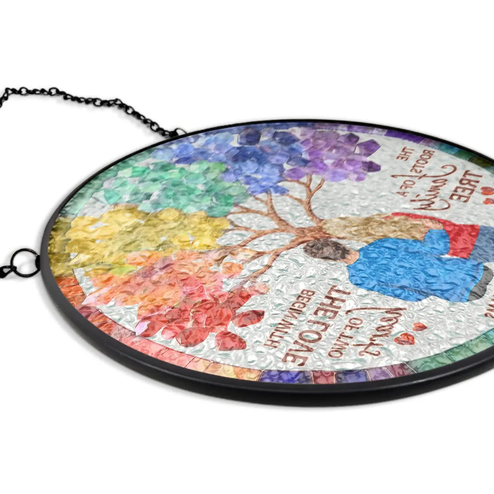 Husband & Wife Couple The Roots Of A Family Tree - Personalized Stained Glass Window Hanging Suncatcher - Image 5