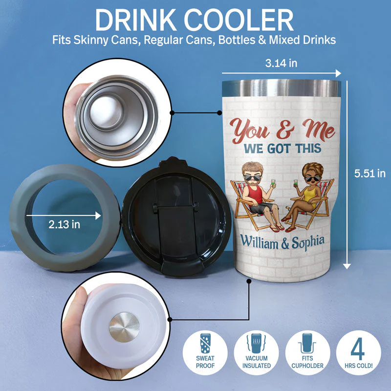 Husband & Wife Drinking Buddies For Life - Couple Gift - Personalized Custom Triple 3 In 1 Can Cooler - Image 4