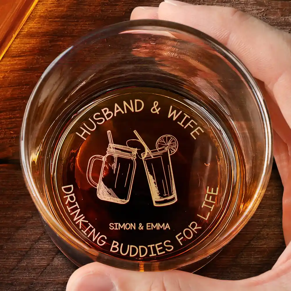 Husband & Wife Drinking Buddies For Life - Personalized Engraved Whiskey Glass - Image 2