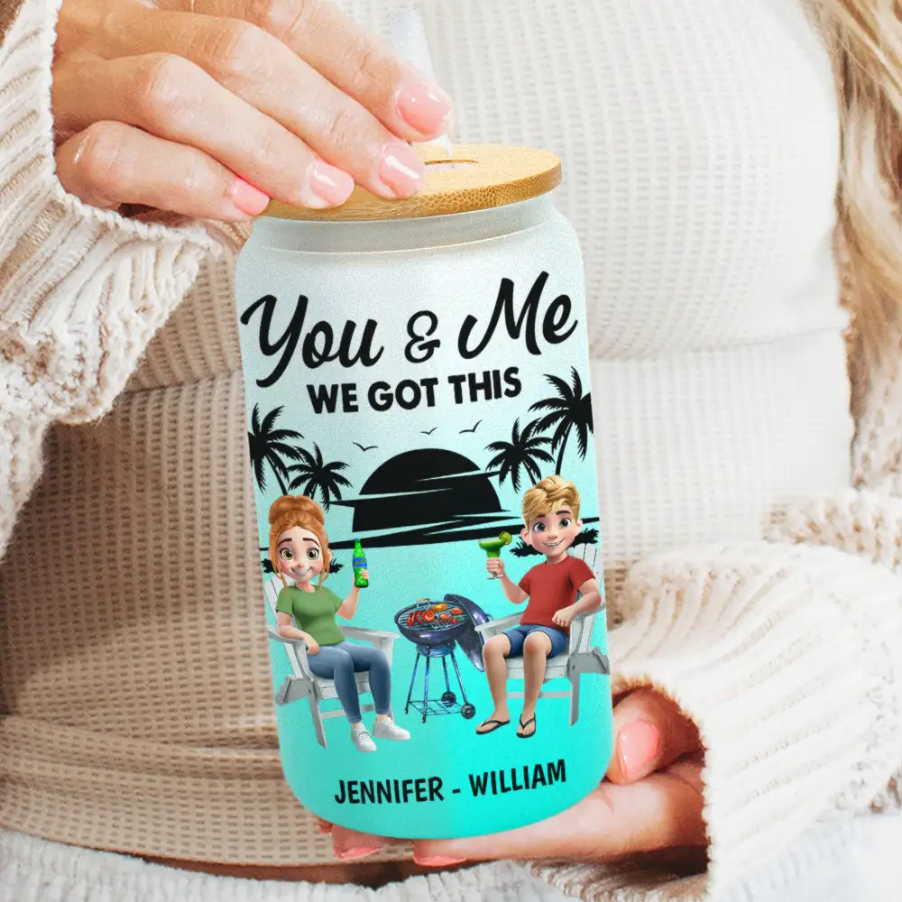 Husband & Wife Drinking Buddies For Life - Personalized Ombre Frosted Glass Can - Image 2