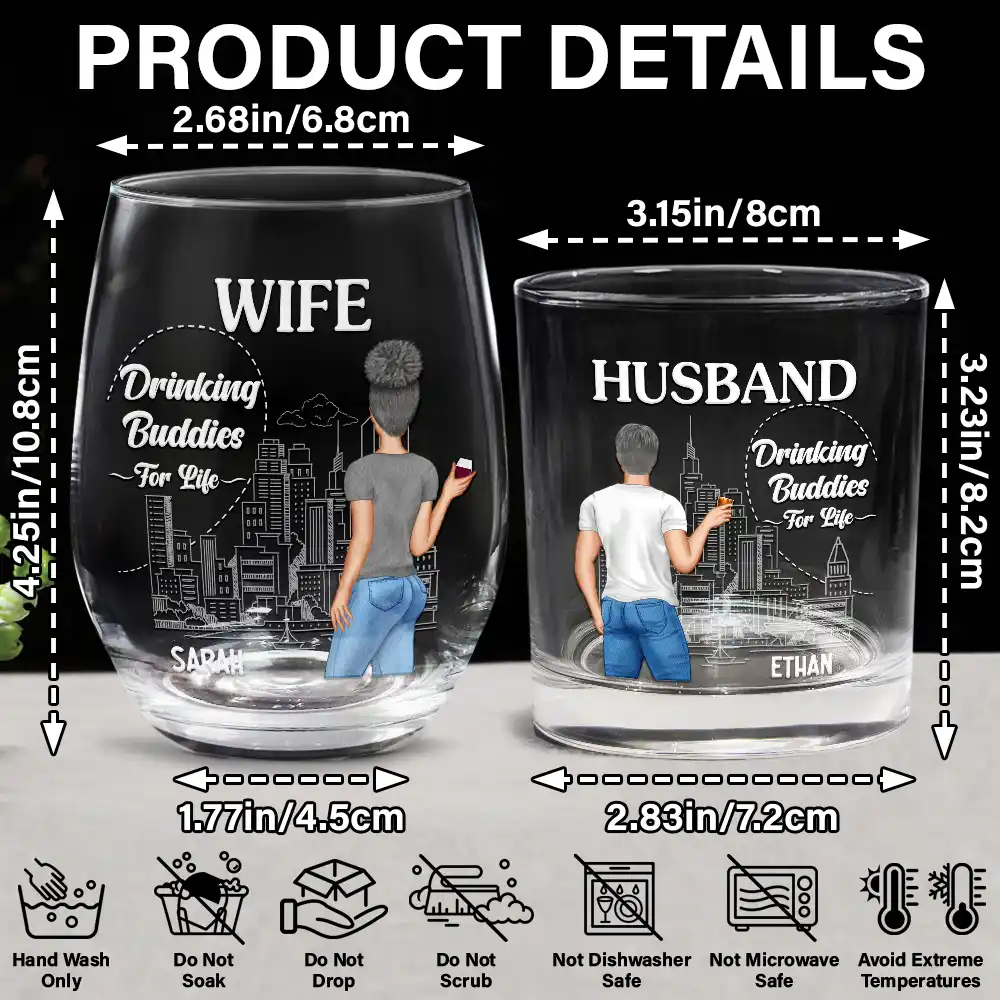 Husband & Wife Drinking Partners For Life - Personalized Combo Wine & Whiskey Glass - Image 5