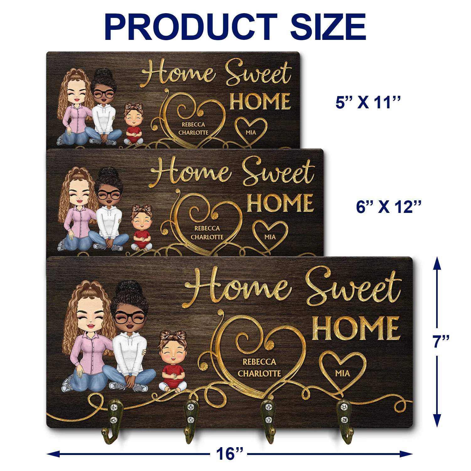 Husband & Wife Home Sweet Home Parents With Kids - Home Decor Gift For Married Couples - Personalized Custom Wood Key Holder - Image 4