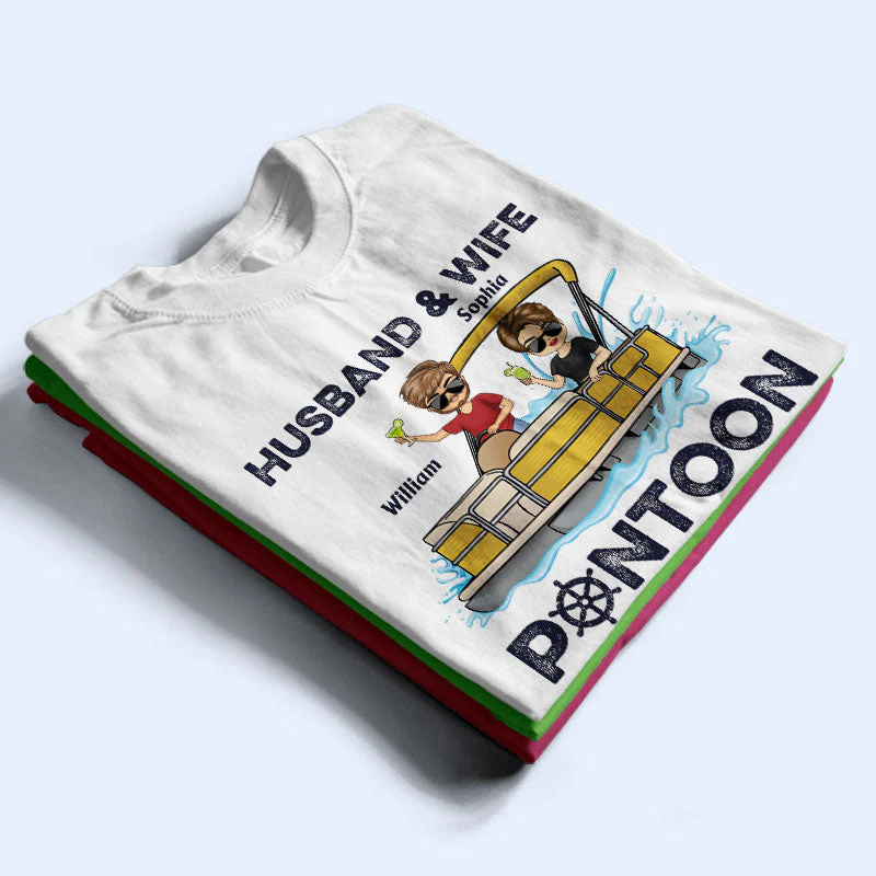 Husband & Wife Pontoon Partners For Life - Couple Gift - Custom T Shirt - Image 2