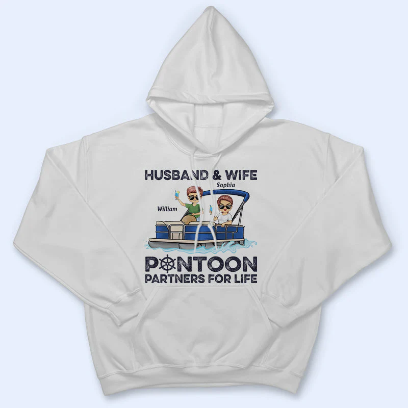Husband & Wife Pontoon Partners For Life - Couple Gift - Custom T Shirt - Image 4
