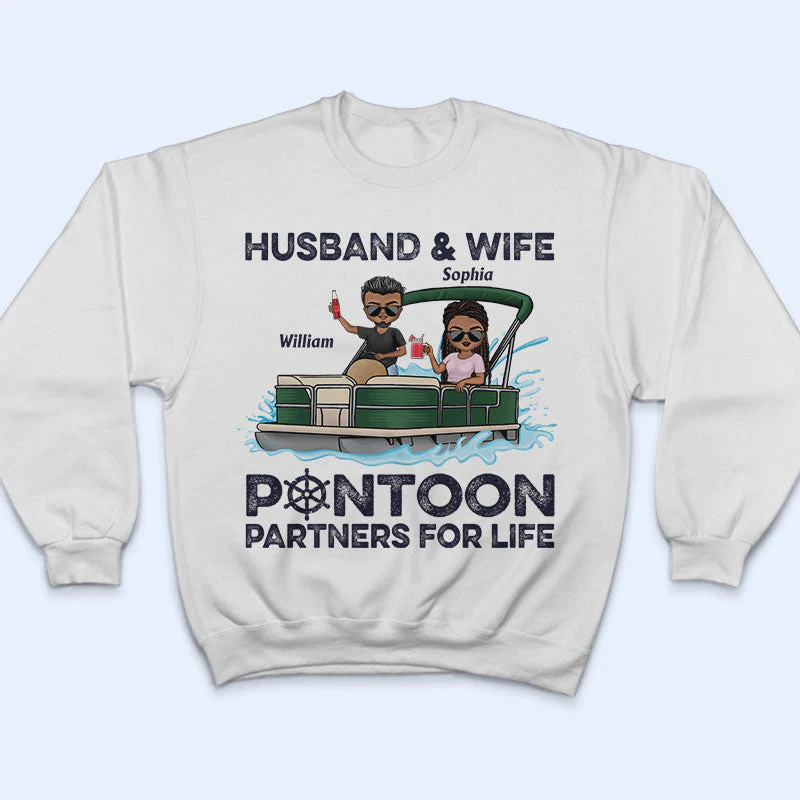 Husband & Wife Pontoon Partners For Life - Couple Gift - Custom T Shirt - Image 5