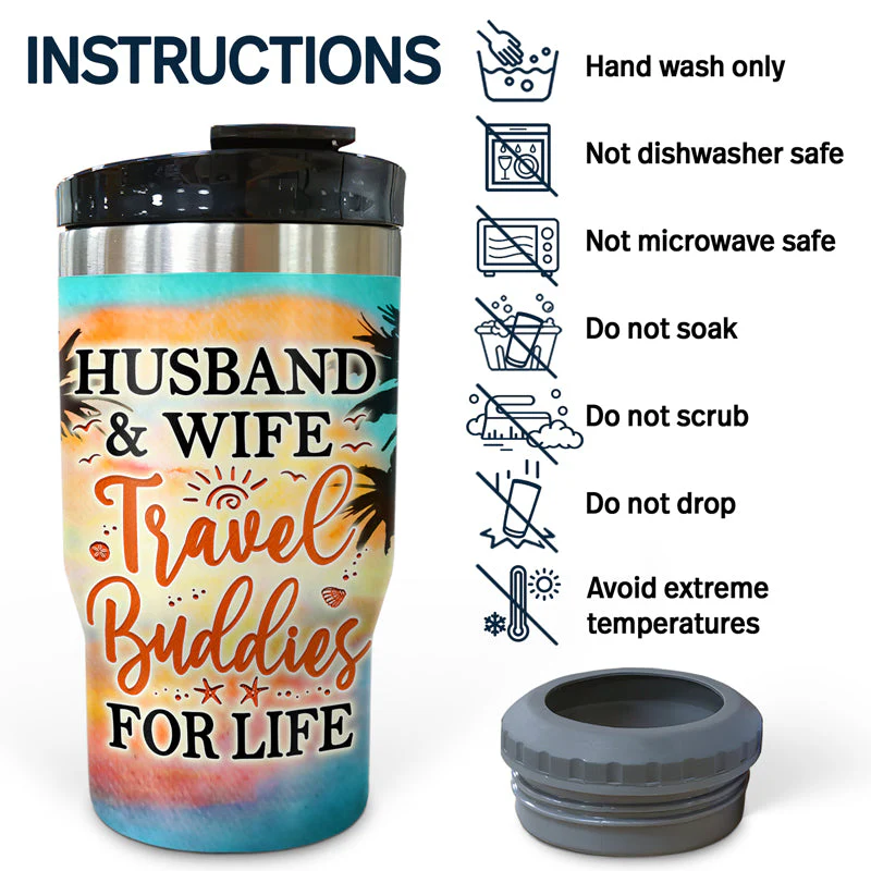 Husband & Wife Travel Buddies For Life Traveling - Couple Gift - Personalized Custom Triple 3 In 1 Can Cooler - Image 5