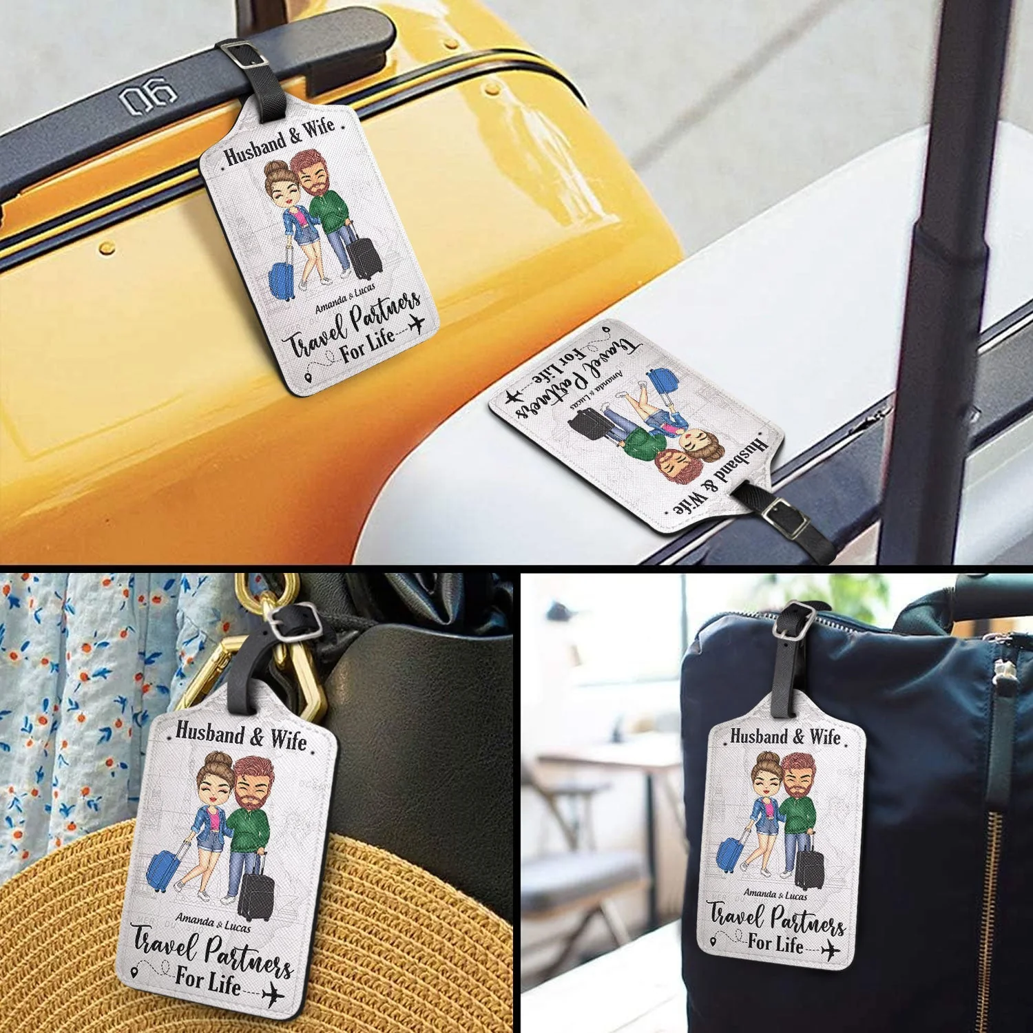 Husband & Wife Travel Partners For Life - Gift For Couples - Personalized Luggage Tag - Image 3