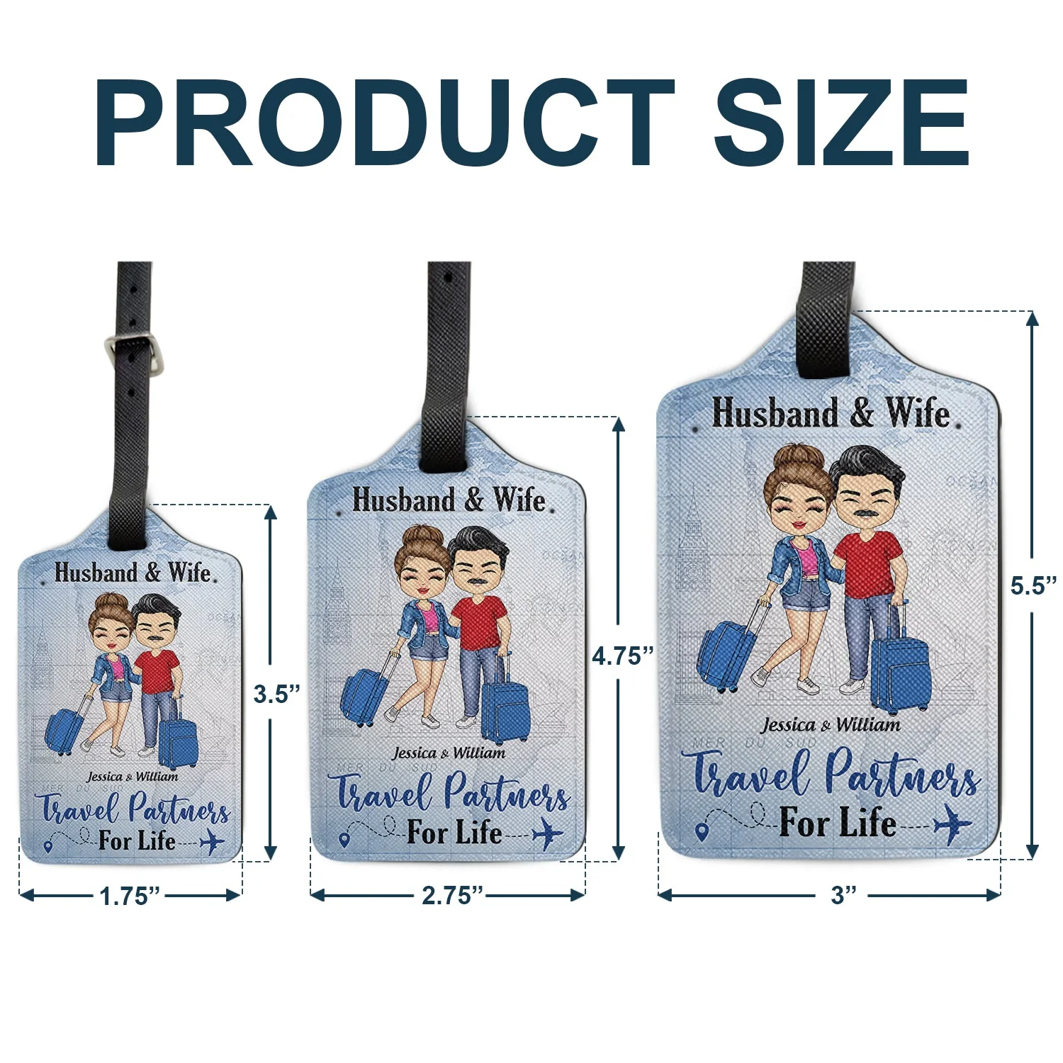 Husband & Wife Travel Partners For Life - Gift For Couples - Personalized Luggage Tag - Image 5