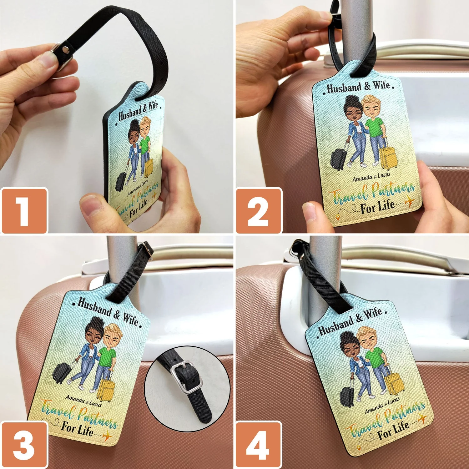 Husband & Wife Travel Partners For Life - Gift For Couples - Personalized Luggage Tag - Image 6