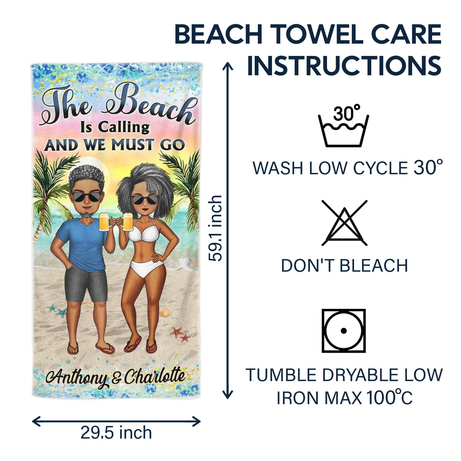 Husband & Wife Travel Partners For Life Traveling Beach Poolside Swimming Picnic Vacation - Birthday, Funny Gift For Her, Him, Couples, Family - Personalized Custom Beach Towel - Image 6