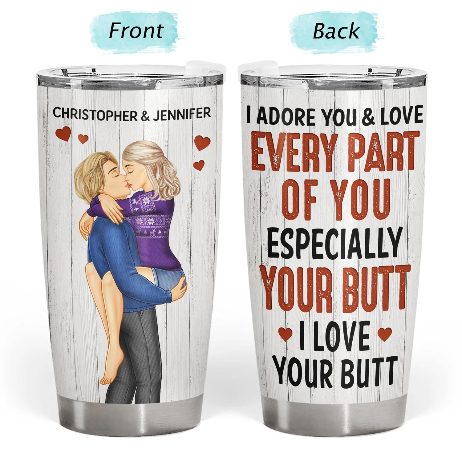 I Adore You And Love Every Part Of You Kissing Couple - Anniversary, Vacation, Funny Gift For Couples, Family - Personalized Tumbler - Image 3