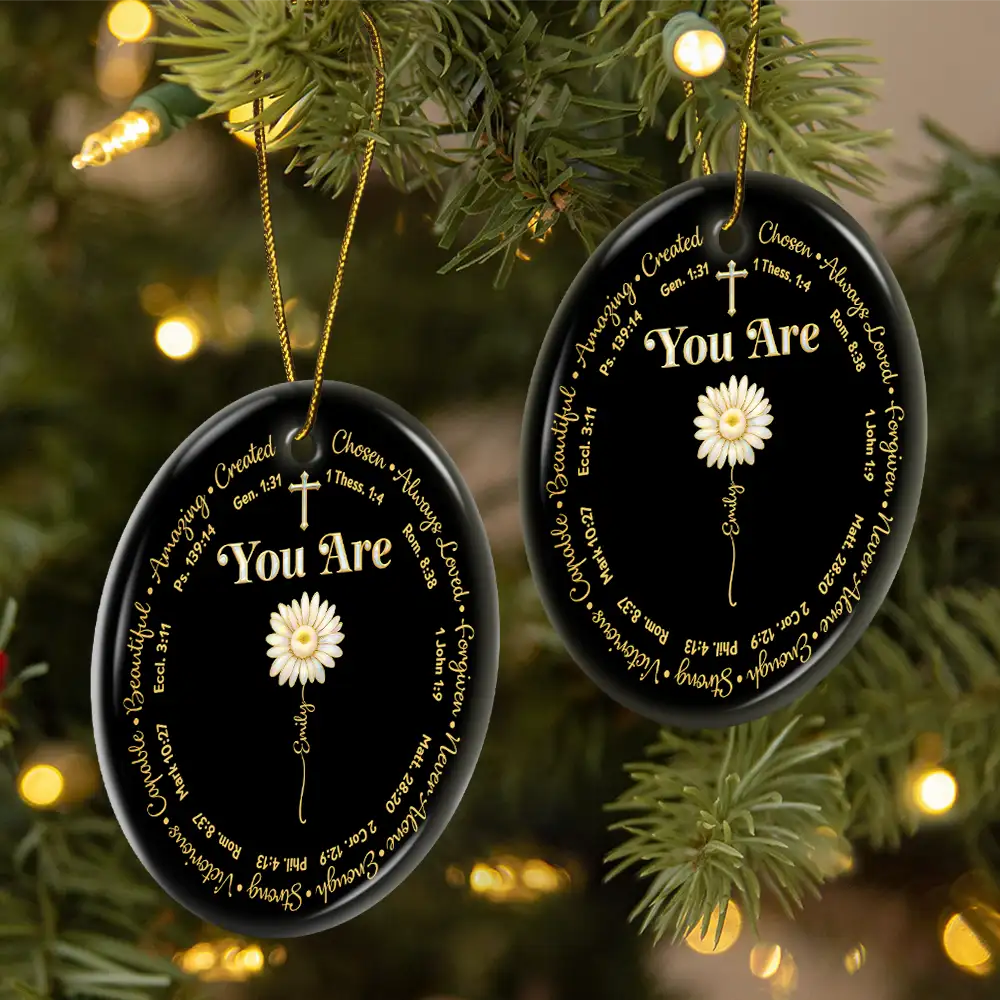 I Am Always Loved Birth Month Flower Nacre Effect - Personalized Circle Ceramic Ornament - Image 2