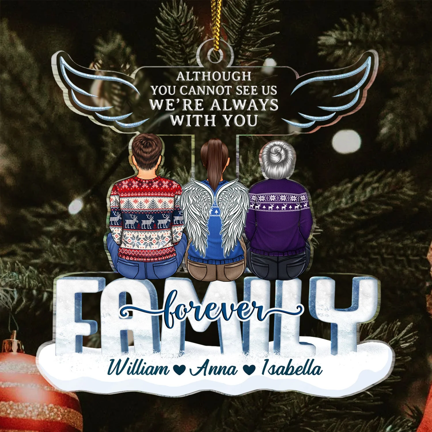 I Am Always With You Angle Wings - Christmas Memorial Gift For Family - Personalized Cutout Acrylic Ornament - Image 3