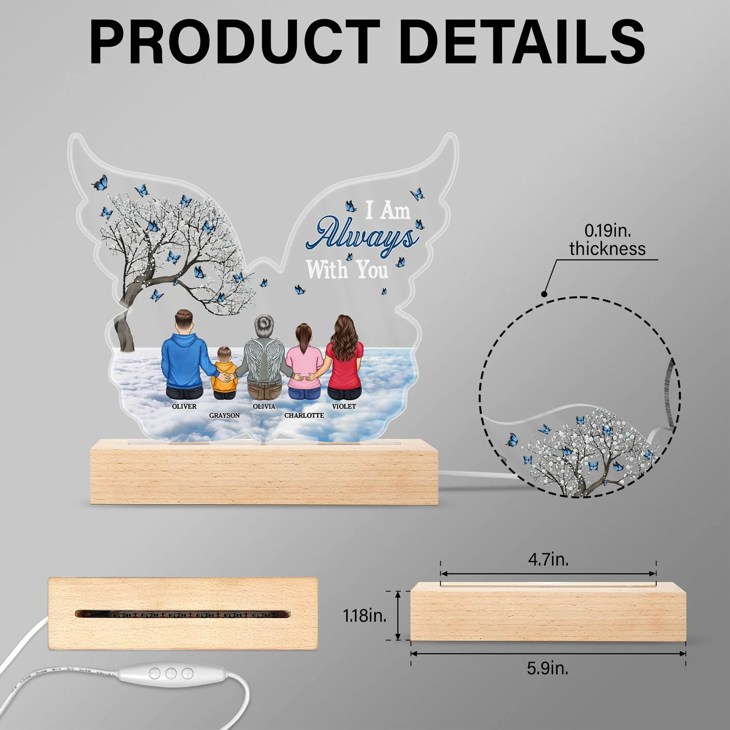 I Am Always With You - Family, Memorial Gift - Personalized 3D Led Light Wooden Base - Image 5