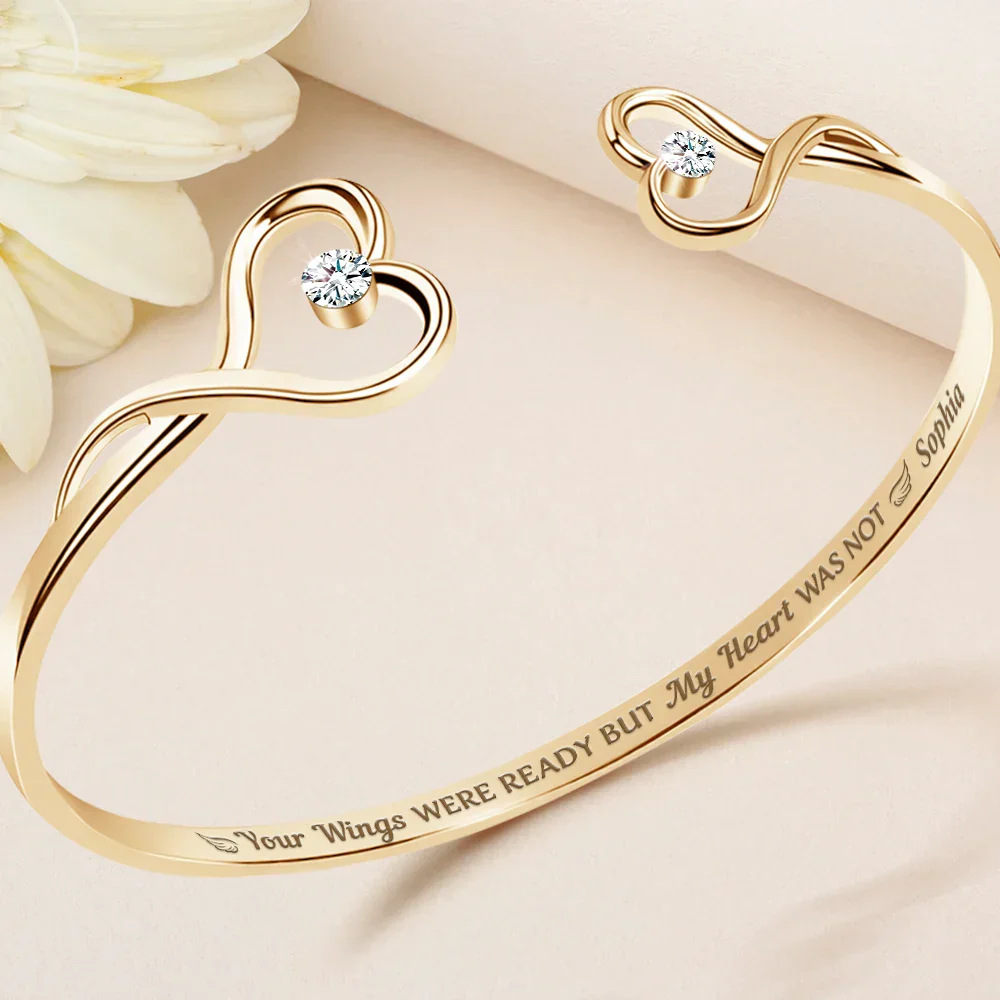 I Am Always With You - Personalized Gem Heart Cuff Bracelet - Image 2