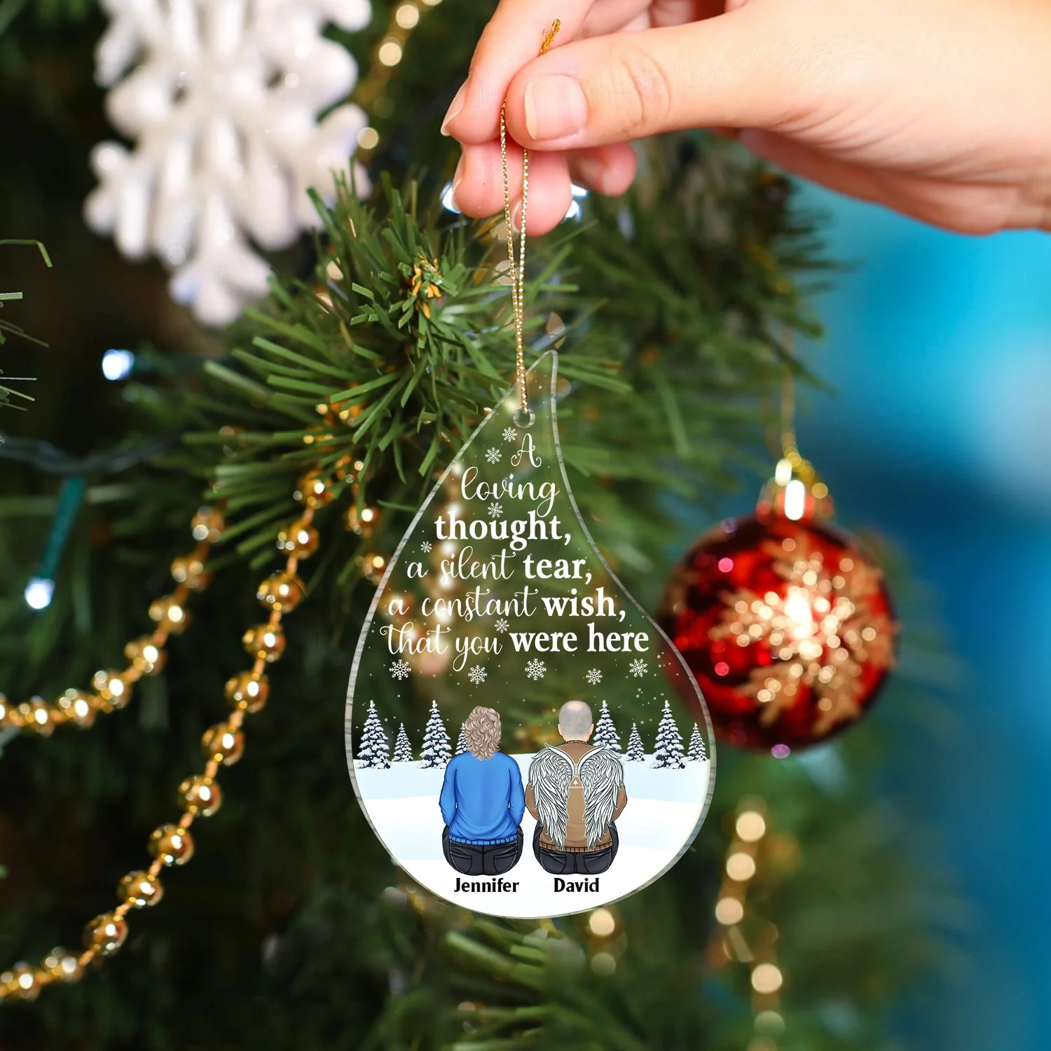 I Am Always With You Teardrop Shape - Christmas, Memorial Gift For Family With Kids - Personalized Custom Shaped Acrylic Ornament - Image 4