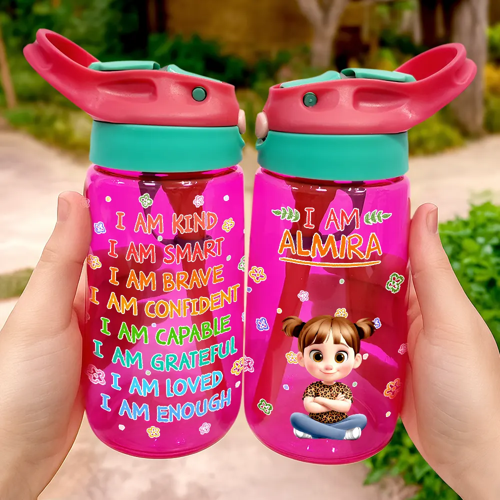 I Am Kind I Am Smart - Personalized Kids Water Bottle With Straw - Image 3