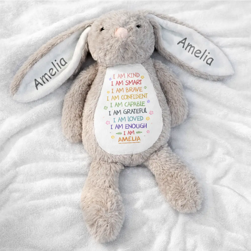 I Am Kind I Am Smart Rabbit With Name - Personalized Soft Toy Bunny - Image 2