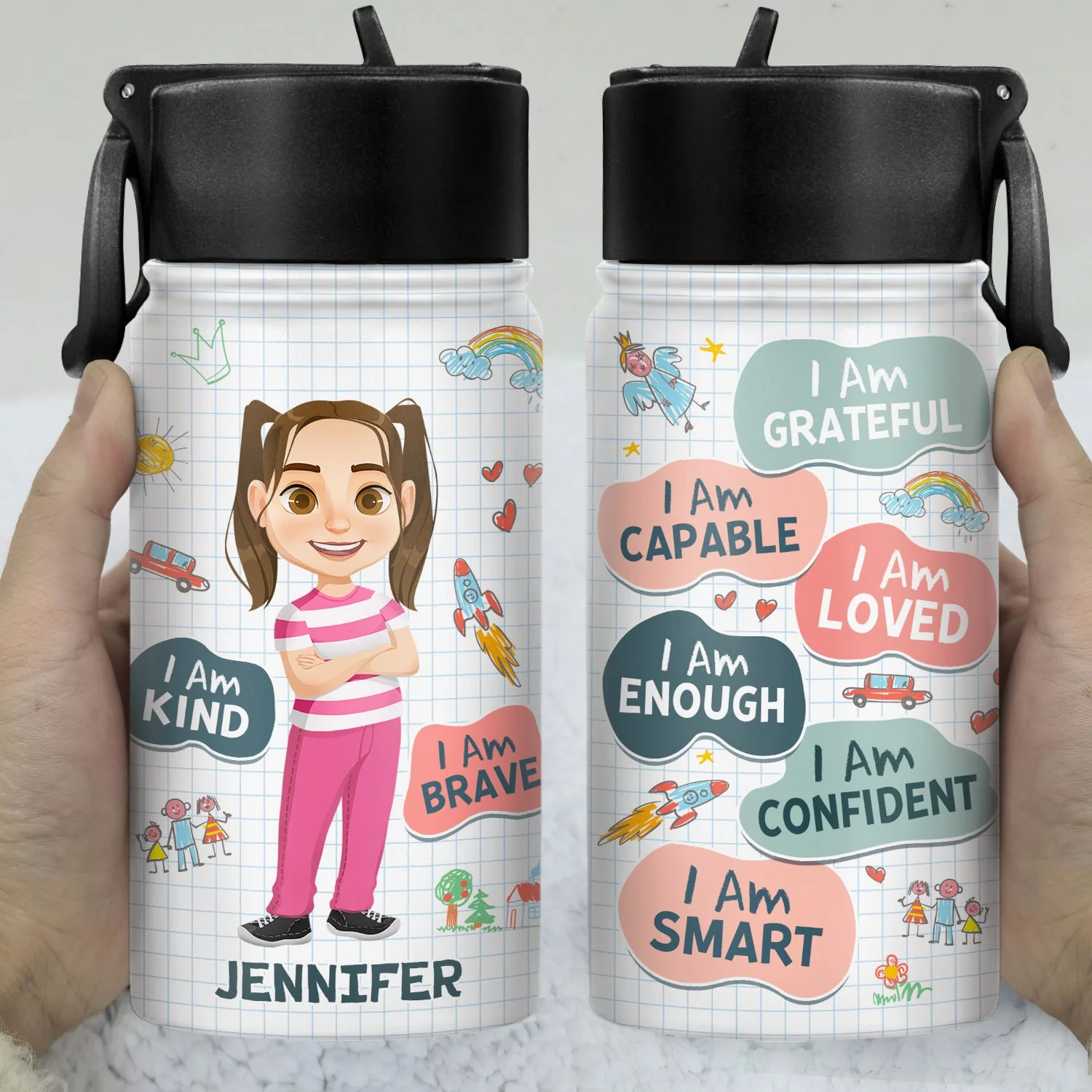 I Am Kind Smart Brave Affirmations - Gift For Kid, Back To School Gift - Personalized Kids Water Bottle - Image 3