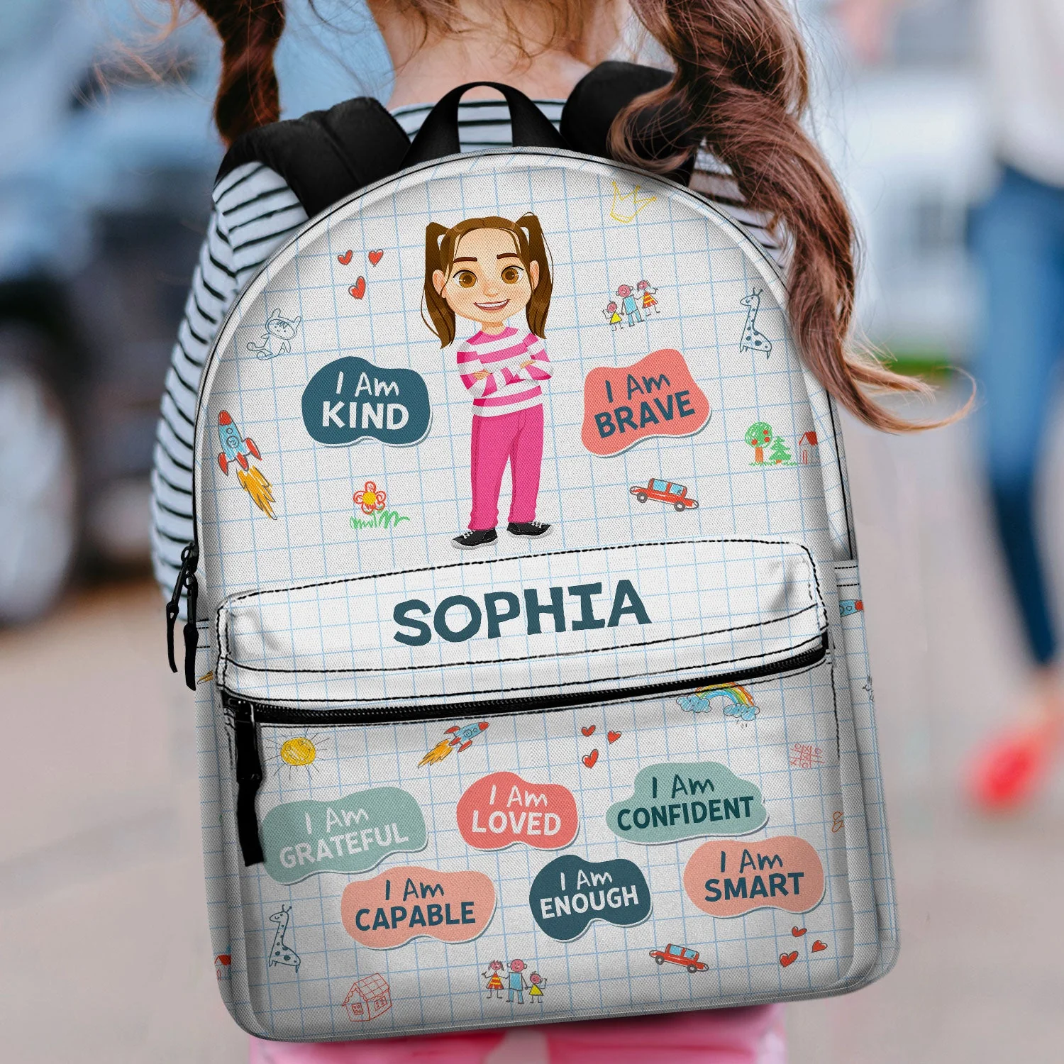 I Am Kind Smart Brave Affirmations - Gift For Kids, Back To School - Personalized Canvas Backpack - Image 2