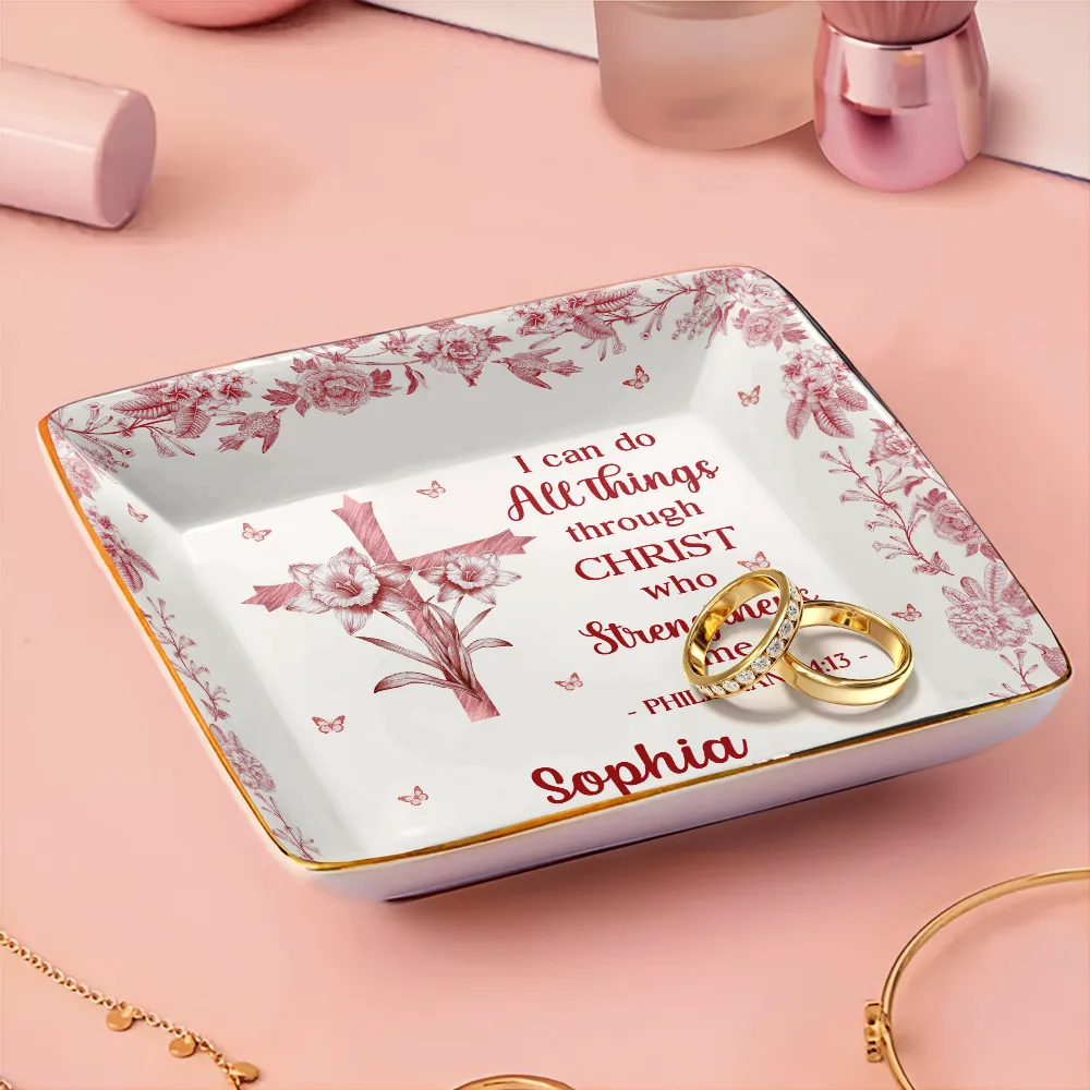 I Can Do All Things Through Christ Who Strengthens Me Toile Flower - Personalized Ring Dish - Image 3