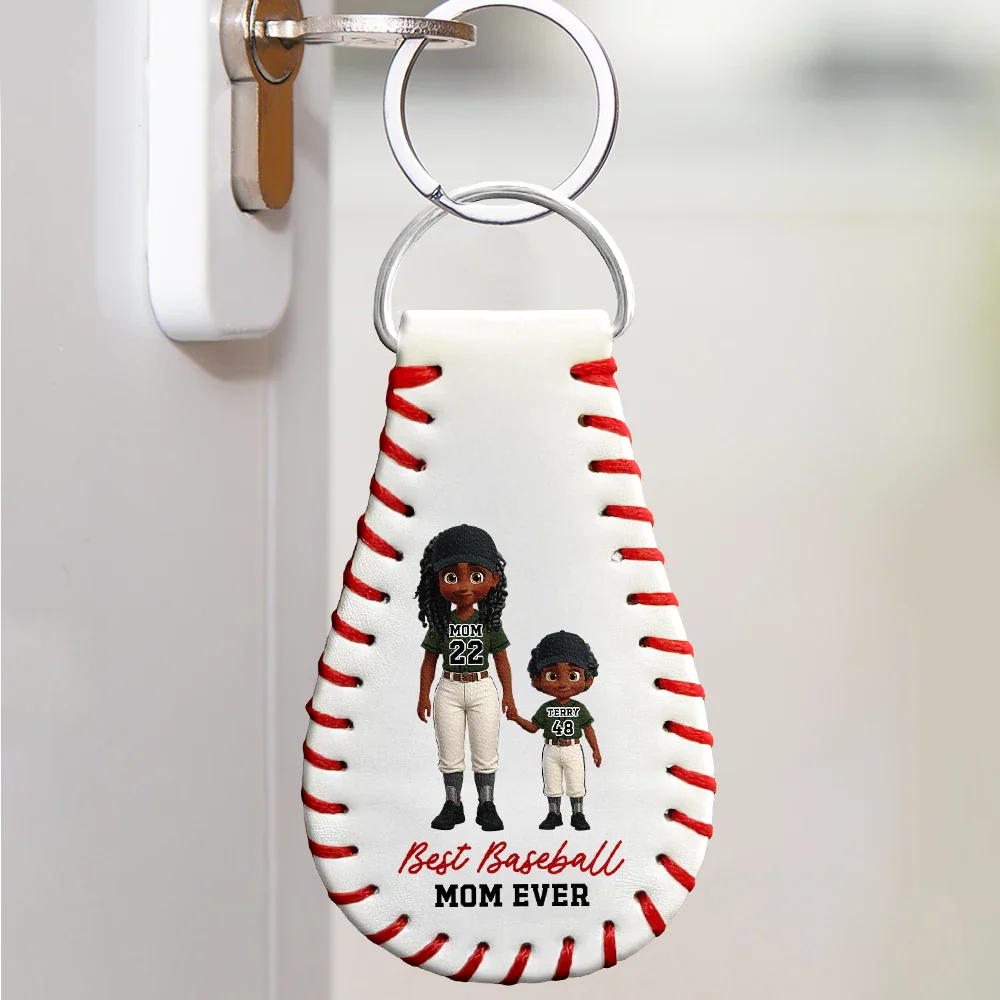 I Caught The Best Mom Best Dad Baseball - Personalized Leather Baseball Keychain - Image 4