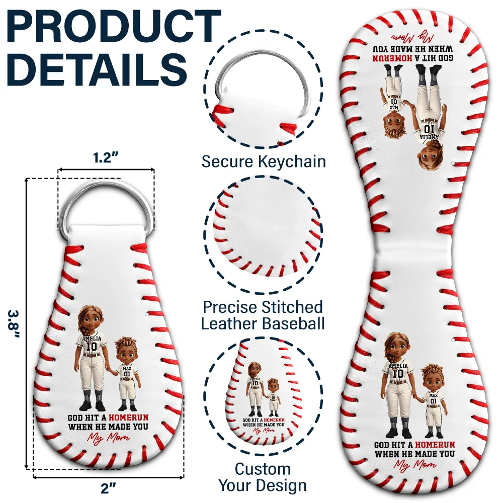 I Caught The Best Mom Best Dad Baseball - Personalized Leather Baseball Keychain - Image 5