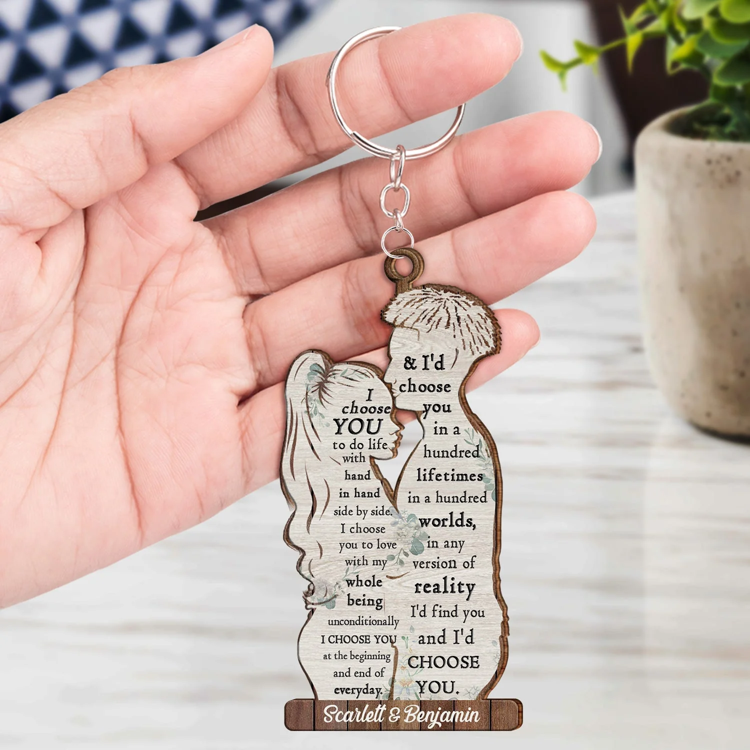 I Choose You - Anniversary Gift For Couples - Personalized Cutout Wooden Keychain - Image 4