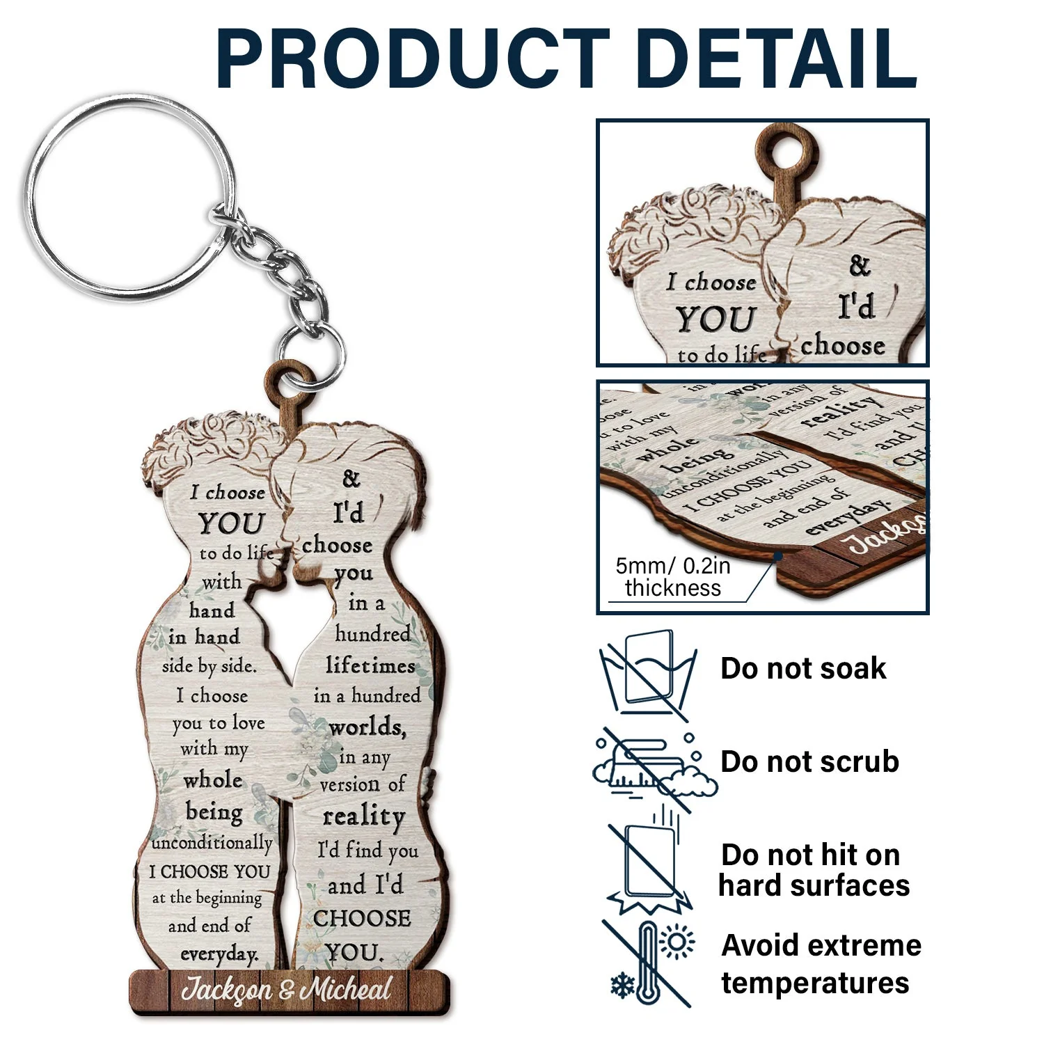 I Choose You - Anniversary Gift For Couples - Personalized Cutout Wooden Keychain - Image 5