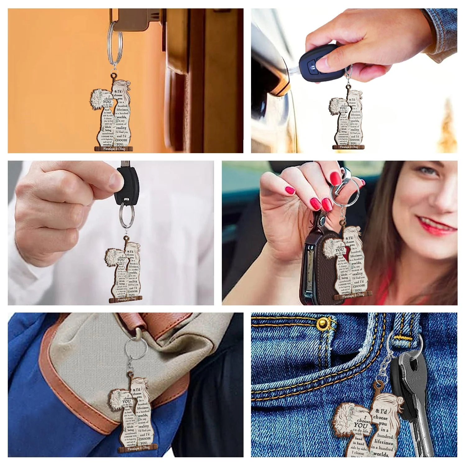 I Choose You - Anniversary Gift For Couples - Personalized Cutout Wooden Keychain - Image 6