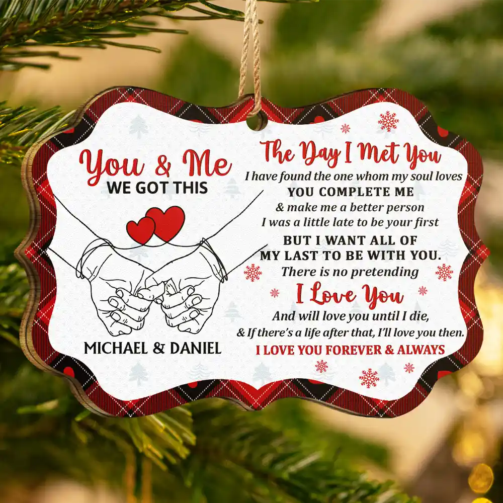 I Choose You To Do Life With Hand In Hand - Personalized Medallion Wooden Ornament - Image 3