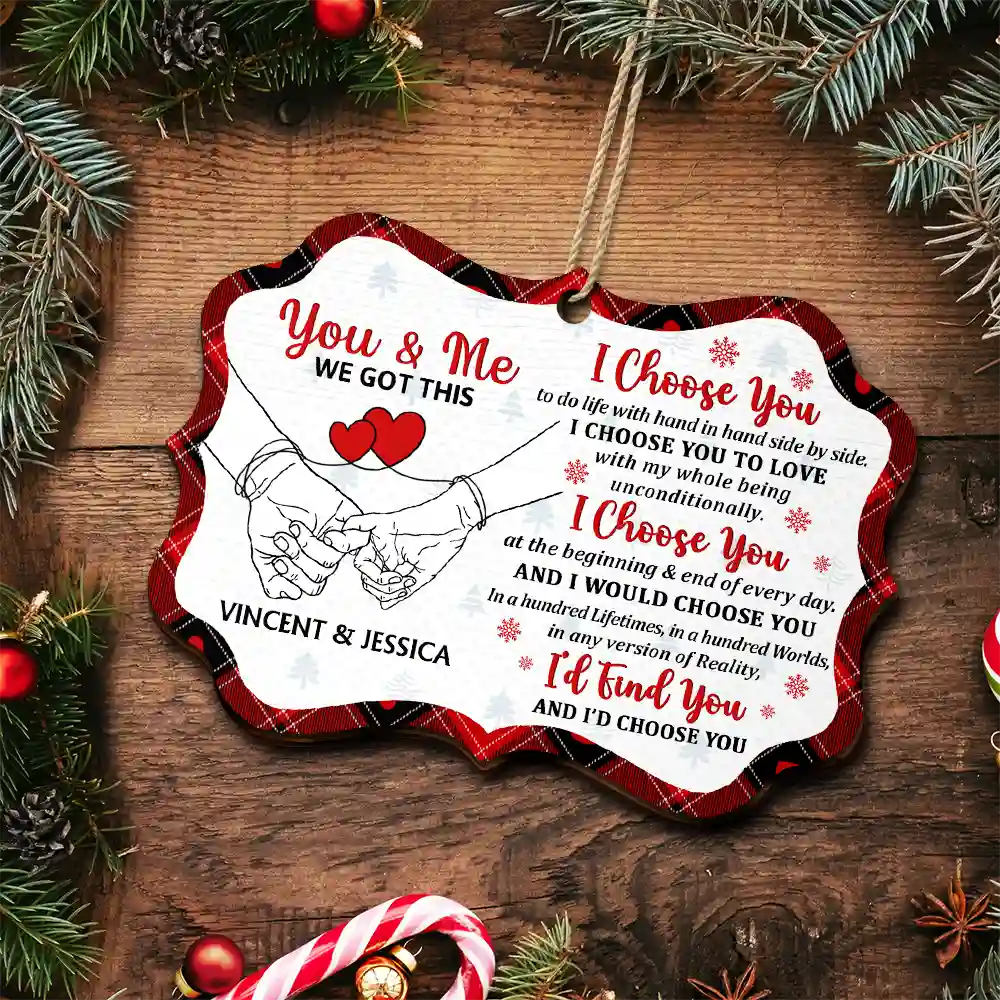 I Choose You To Do Life With Hand In Hand - Personalized Medallion Wooden Ornament - Image 5